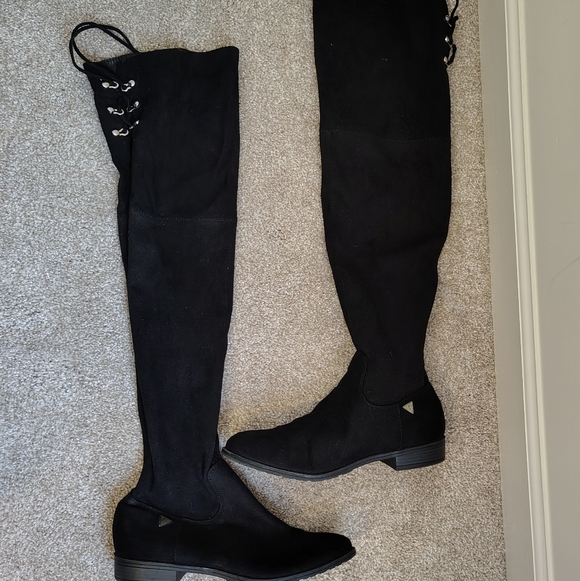 Guess Shoes - Guess Black Over-the-Knee Boots with Lace Detail